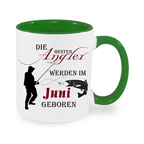 Die besten Angler werden im JUNI geboren - Kaffeetasse mit Motiv, Tasse mit Druck, auch individuell mit Spruch, Foto, Wunschtext, Wunschname (Grün) von Crealuxe
