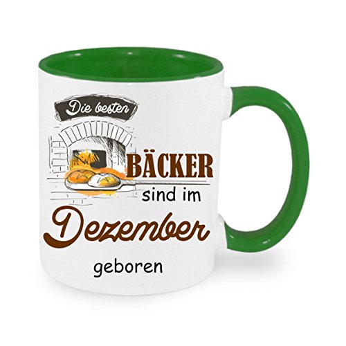 Die besten Bäcker sind im Dezember geboren! - Kaffeetasse mit Motiv, Tasse mit Druck, auch individuell mit Spruch, Foto, Wunschtext, Wunschname (grün) von Crealuxe