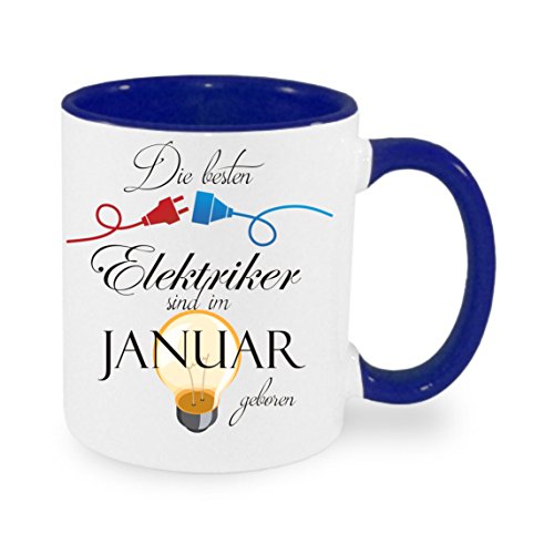 Die besten Elektriker sind im Januar geboren! - - Kaffeetasse mit Motiv, Tasse mit Druck, auch individuell mit Spruch, Foto, Wunschtext, Wunschname (blau) von Crealuxe