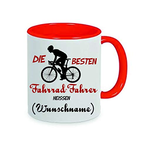 "Die besten Fahrradfahrer heißen Wunschname " Kaffeetasse mit Motiv, Tasse mit Druck, auch individuell mit Spruch, Foto, Wunschtext, Wunschname (Rot) von Crealuxe