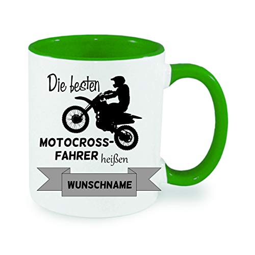 Die besten Motocrossfahrer heißen Wunschname Kaffeetasse mit Motiv, Tasse mit Druck, auch individuell mit Spruch, Foto, Wunschtext, Wunschname (Grün) von Crealuxe