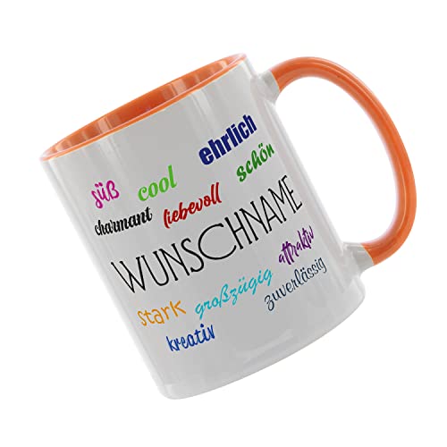 ' Eigenschaften von Wunschname ' Kaffeetasse mit Motiv, Tasse mit Druck, auch individuell mit Spruch, Foto, Wunschtext, Wunschname (Orange) von Crealuxe