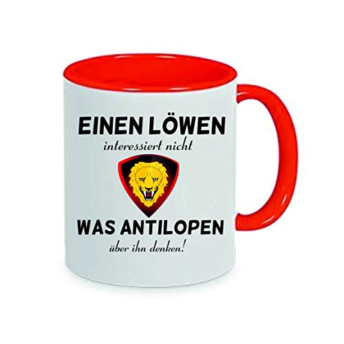 Einen Löwen interessiert nicht was Antilopen über ihn denken Kaffeetasse mit Motiv, Tasse mit Druck, auch individuell mit Spruch, Foto, Wunschtext, Wunschname (Rot) von Crealuxe