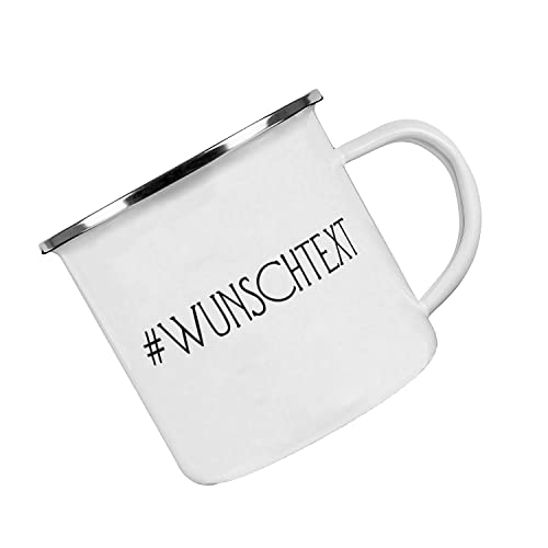 Crealuxe Emaille Tasse - Wunschtext - Kaffeetasse mit Motiv, Campingtasse, bedruckte Emailletasse mit Wunschtext von Crealuxe