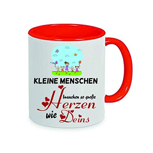 " Erzieherin - Kleine Menschen brauchen so... " Kaffeetasse mit Motiv, Tasse mit Druck, auch individuell mit Spruch, Foto, Wunschtext, Wunschname (Rot) von Crealuxe