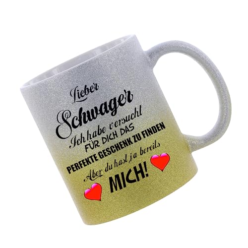 Crealuxe Farbverlauf-Glitzertasse (silber-gold) Lieber Schwager - ich habe versucht für dich das perfekte Geschenk.. - Glitzertasse mit Farbverlauf - Kaffeetasse von Crealuxe