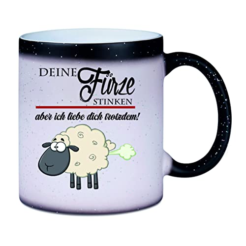 Farbwechseltasse/Glitzer " Deine Fürze stinken aber ich liebe dich trotzdem (Schaf) " - Farbwechseltasse mit Glitzer - Kaffeetasse - Bürotasse - Geschenktasse von Crealuxe