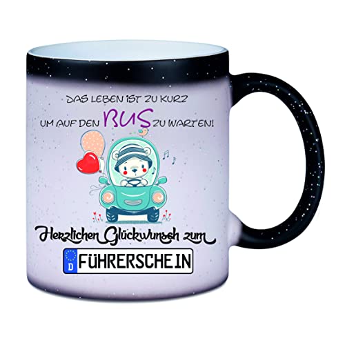 Farbwechseltasse/Glitzer "Herzlichen Glückwunsch zum Führerschein.. " - Her Royal Highness - Kaffeetasse - Bürotasse - Geschenktasse von Crealuxe