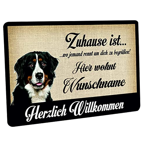 Crealuxe Fussmatte Berner Sennenhund Zuhause ist wo jemand rennt um Dich zu begrüßen - (Wunschname/Wunschtext) - Fussmatte Bedruckt Türmatte Innenmatte Schmutzmatte von Crealuxe