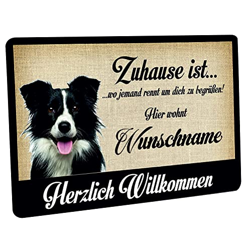 Crealuxe Fussmatte Border Collie Zuhause ist wo jemand rennt um Dich zu begrüßen - (Wunschname) - Fussmatte Bedruckt Türmatte Innenmatte Schmutzmatte von Crealuxe