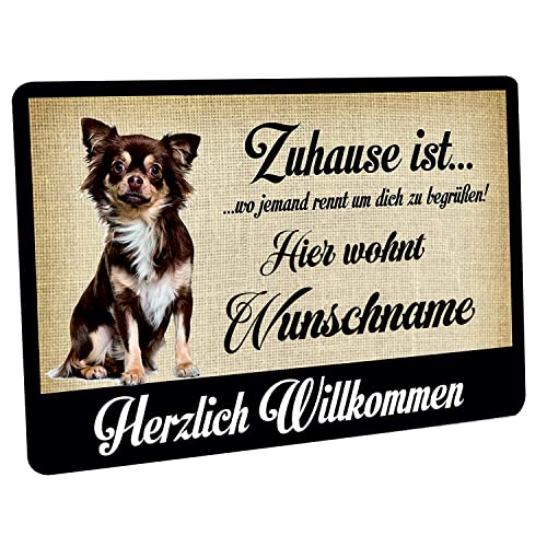 Crealuxe Fussmatte Chihuahua Zuhause ist wo jemand rennt um Dich zu begrüßen - (Wunschname) - Fussmatte Bedruckt Türmatte Innenmatte Schmutzmatte von Crealuxe