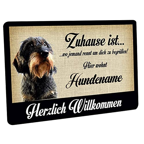 Crealuxe Fußmatte personalisiert - robuste, rutschfeste Fussmatte für Außen & Innen - waschbare Schmutzfangmatte - Fußabtreter Türmatte für aussen & an der Haustür - 60x40cm - Dackel - Zuhause ist .. von Crealuxe