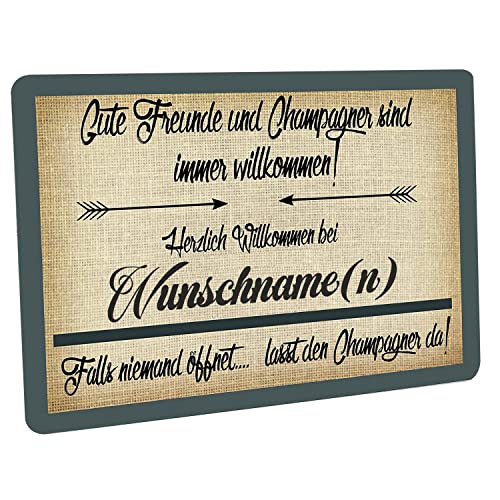 Fußmatte personalisiert - robuste, rutschfeste Fussmatte für Außen & Innen - waschbare Schmutzfangmatte - Fußabtreter Türmatte für aussen & an der Haustür - 60x40cm - Gute Freunde und Champagner von Crealuxe