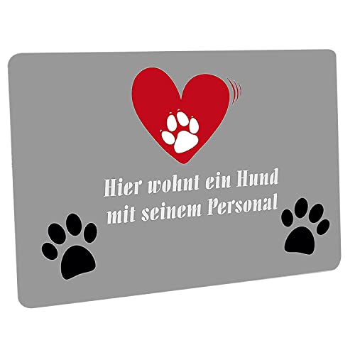 Crealuxe Fussmatte Hier wohnt EIN Hund mit seinem Personal - Fussmatte Bedruckt Türmatte Innenmatte Schmutzmatte lustige Motivfussmatte von Crealuxe