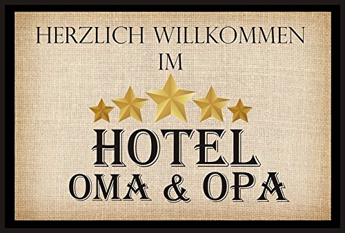 Crealuxe Fussmatte Hotel Oma & Opa 1" - Fussmatte Bedruckt Türmatte Innenmatte Schmutzmatte lustige Motivfussmatte von Crealuxe