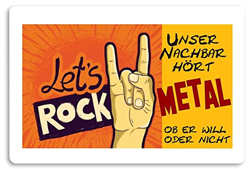 Crealuxe Fussmatte Unser Nachbar hört Heavy Metal - ob er Will oder Nicht - Fussmatte Bedruckt Türmatte Innenmatte Schmutzmatte lustige Motivfussmatte von Crealuxe