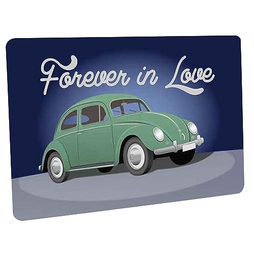Crealuxe Fussmatte VW Käfer -Forever in Love - Fussmatte Bedruckt. - Türmatte Innenmatte Schmutzmatte lustige Motivfussmatte von Crealuxe