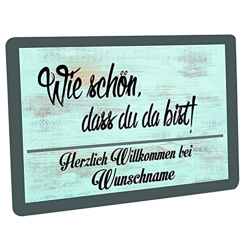 Fußmatte personalisiert - robuste, rutschfeste Fussmatte für Außen & Innen - waschbare Schmutzfangmatte - Fußabtreter Türmatte für aussen & an der Haustür - 60x40cm - Wie schön dass du da bist von Crealuxe
