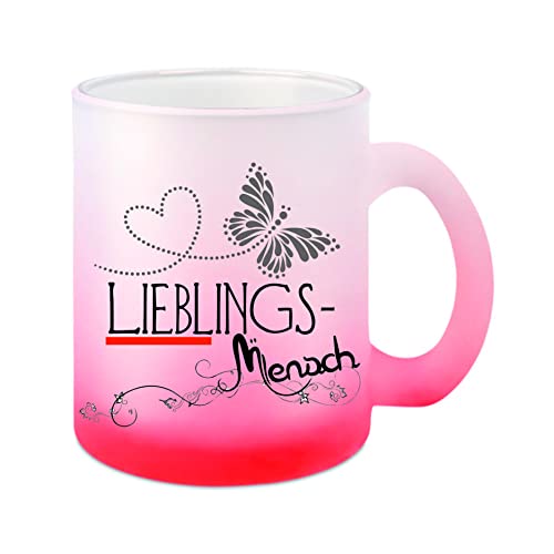 Glas-Tasse weiß/rot Lieblingsmensch Kaffeetasse, Teetasse, Glühweintasse, Glas satiniert mit Farbverlauf Glas-Tasse weiß/rot Lieblingsmensch Kaffeetasse, Teetasse, Glühweintasse, Glas satiniert mit Farbverlauf von Crealuxe