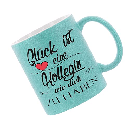 Glitzertasse (Hellblau) Glück ist eine Kollegin wie dich zu haben - Kaffeetasse, bedruckte Tasse mit Sprüchen oder Bildern, Bürotasse, von Crealuxe