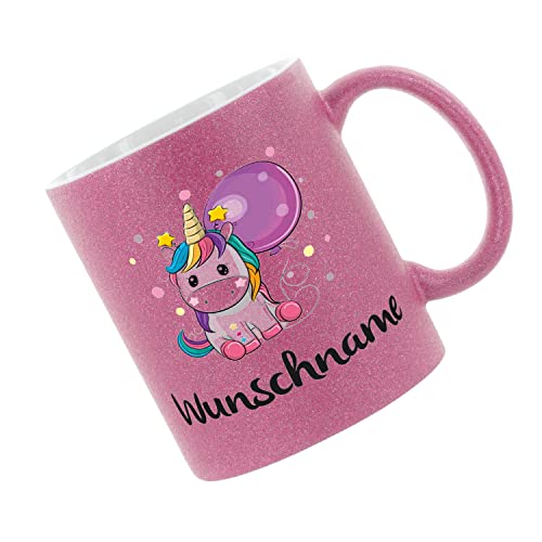 Crealuxe Glitzertasse Pink 'Einhorntasse (Wunschname)' personalisiert, Kaffeetasse, Bürotasse von Crealuxe