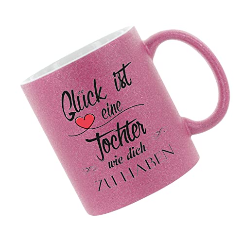 Glitzertasse (Pink) Glück ist eine Tochter wie dich zu haben - Kaffeetasse, bedruckte Tasse mit Sprüchen oder Bildern, Bürotasse, von Crealuxe