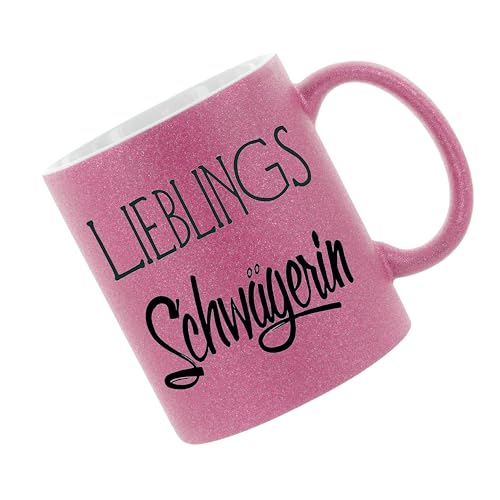 Crealuxe Glitzertasse (Pink/Rosa) 'Lieblingsschwägerin' personalisiert, Kaffeetasse, Bürotasse, Tasse mit Glitzer, Geschenkidee von Crealuxe