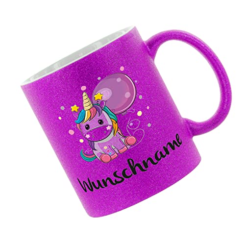 Crealuxe Glitzertasse Purple 'Einhorntasse (Wunschname)' personalisiert, Kaffeetasse, Bürotasse von Crealuxe