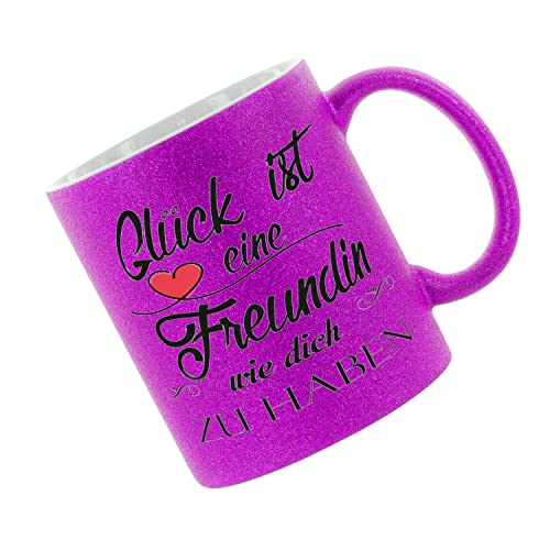 Glitzertasse (Purple) Glück ist eine Freundin wie dich zu haben - Kaffeetasse, bedruckte Tasse mit Sprüchen oder Bildern, Bürotasse, von Crealuxe