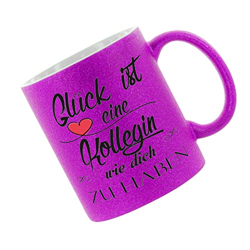 Glitzertasse (Purple) Glück ist eine Kollegin wie dich zu haben - Kaffeetasse, bedruckte Tasse mit Sprüchen oder Bildern, Bürotasse, von Crealuxe