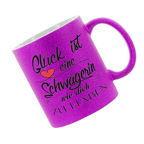 Glitzertasse (Purple) Glück ist eine Schwägerin wie dich zu haben - Kaffeetasse, bedruckte Tasse mit Sprüchen oder Bildern, Bürotasse, von Crealuxe