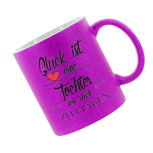 Glitzertasse (Purple) Glück ist eine Tochter wie dich zu haben - Kaffeetasse, bedruckte Tasse mit Sprüchen oder Bildern, Bürotasse, von Crealuxe
