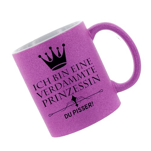Glitzertasse (Purple) Ich bin eine verdammte Prinzessin du Pisser - Kaffeetasse, bedruckte Tasse mit Sprüchen oder Bildern, Bürotasse, von Crealuxe