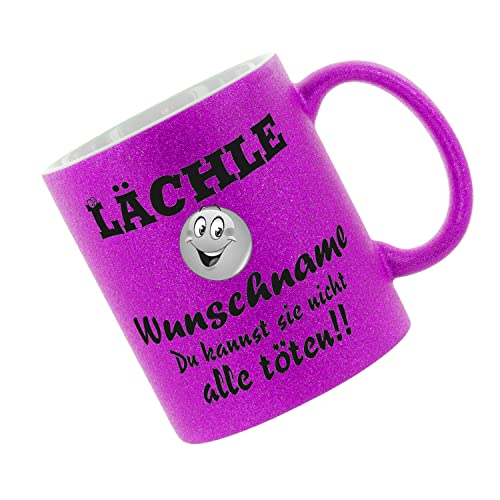 Glitzertasse (Purple) Lächle (Wunschname) du kannst sie nicht alle töten - Kaffeetasse, bedruckte Tasse mit Sprüchen oder Bildern, Bürotasse, von Crealuxe