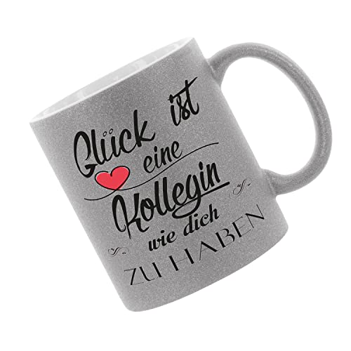 Glitzertasse (Silber) Glück ist eine Kollegin wie dich zu haben - Kaffeetasse, bedruckte Tasse mit Sprüchen oder Bildern, Bürotasse, von Crealuxe