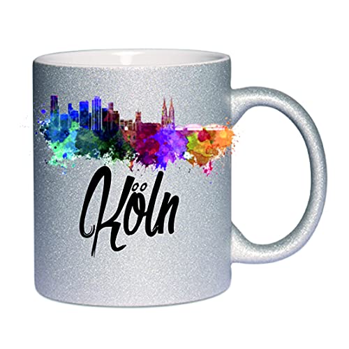 Glitzertasse (Silber) " Köln " - Kaffeetasse, bedruckte Tasse mit Sprüchen oder Bildern, Bürotasse, von Crealuxe