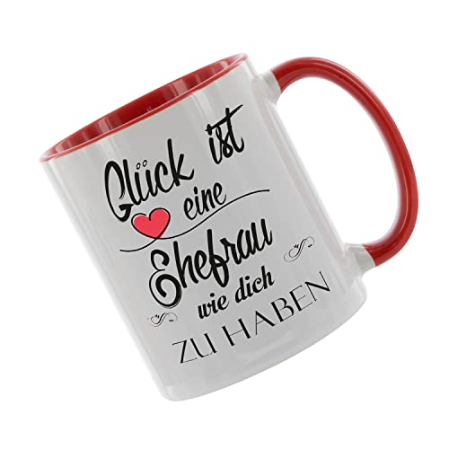 Glück ist eine Ehefrau wie dich zu haben. NEU Kaffeetasse mit Motiv, Tasse mit Druck, auch individuell mit Spruch, Foto, Wunschtext, Wunschname (Rot) von Crealuxe