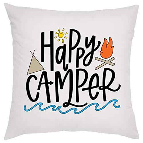 Happy Camper Zierkissen, Sofakissen, bedrucktes Kissen, Bauwollkissen von Crealuxe