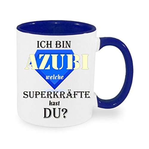 Ich bin Azubi - welche Superkräfte hast du? - Kaffeetasse mit Motiv, Tasse mit Druck, auch individuell mit Spruch, Foto, Wunschtext, Wunschname (Blau) von Crealuxe