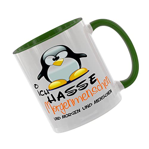 Ich hasse Morgenmenschen und Morgen und Menschen Kaffeetasse mit Motiv, Tasse mit Druck, auch individuell mit Spruch, Foto, Wunschtext, Wunschname (Grün) von Crealuxe