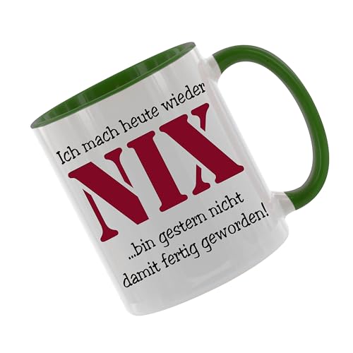 Ich mach heute wieder nix... - Kaffeetasse mit Motiv, Tasse mit Druck, auch individuell mit Spruch, Foto, Wunschtext, Wunschname (Grün) von Crealuxe