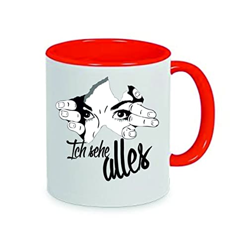 " Ich sehe alles. " Kaffeetasse mit Motiv, Tasse mit Druck, auch individuell mit Spruch, Foto, Wunschtext, Wunschname (Rot) von Crealuxe