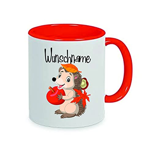 " Igel ( Wunschname ) " Kaffeetasse mit Motiv, Tasse mit Druck, auch individuell mit Spruch, Foto, Wunschtext, Wunschname (Rot) von Crealuxe