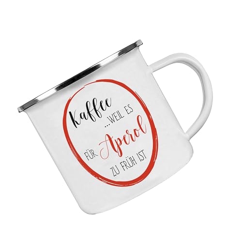 Kaffee weil es für Aperol zu früh ist Kaffeetasse mit Motiv, Tasse mit Druck, auch individuell mit Spruch, Foto, Wunschtext, Wunschname (Emailletasse) von Crealuxe