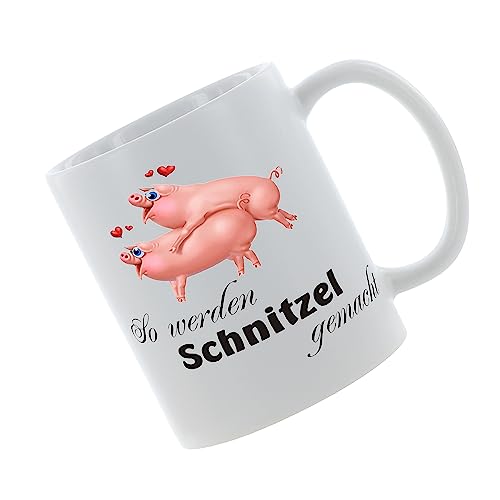 Kaffeebecher so werden Schnitzel gemacht Kaffeetasse mit Motiv, Tasse mit Druck, auch individuell mit Spruch, Foto, Wunschtext, Wunschname von Crealuxe