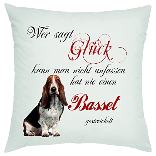 Kissen Basset - Wer SAGT Glück kann Man Nicht anfassen hat nie einen Basset gestreichelt. Zierkissen, Sofakissen, bedrucktes Kissen, Baumwollkissen von Crealuxe