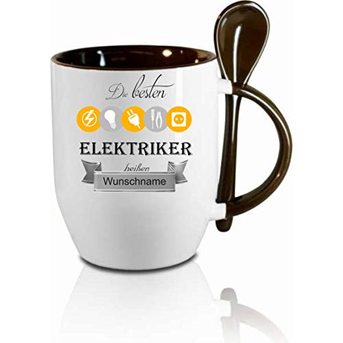 Löffeltasse m. Wunschname Die besten Elektriker heißen. Wunschname - Kaffeetasse mit Motiv, bedruckte Tasse mit Sprüchen oder Bildern von Crealuxe