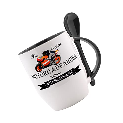 Crealuxe Löffeltasse 'Die besten Motorradfahrer heißen (Wunschname)' personalisiert, Kaffeetasse mit Motiv, Bürotasse von Crealuxe