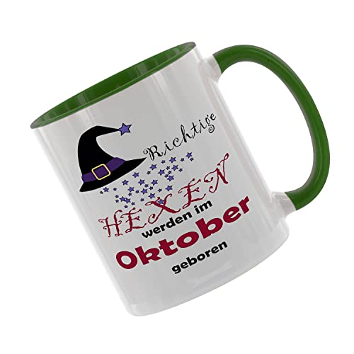 Richtige Hexen werden im Oktober geboren - Kaffeetasse mit Motiv, Tasse mit Druck, auch individuell mit Spruch, Foto, Wunschtext, Wunschname (Grün) von Crealuxe