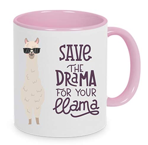 Save the drama for your lama - Kaffeetasse mit Motiv, Tasse mit Druck, auch individuell mit Spruch, Foto, Wunschtext, Wunschname (Rosa) von Crealuxe